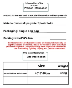 Size chart and technical specifications for the 40cm Christmas wreath with red berries
