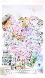 Detailed view of 30pcs Japanese aesthetic scrapbooking stickers with cute animals and flowers