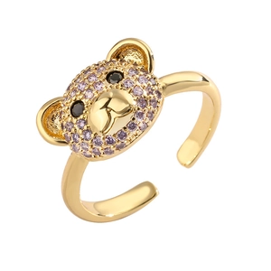 Adjustable copper bear ring with lavender micro-pave zircons and gold plating