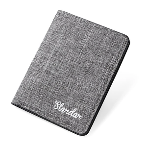 Slim grey canvas mini wallet for men with textured fabric and Slardar logo detail