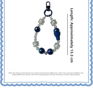 Blue acrylic beaded keychain with ice cream charm and metal hook measuring 13.3cm long