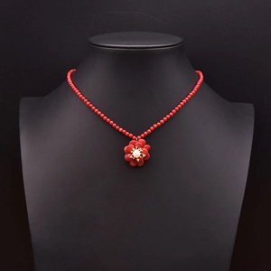 Vintage Naturperle Koralle Blumen Anhänger Halskette Handgefertigte Vergoldete Kupferkette Ethno-Stil Schmuck Für Damen
