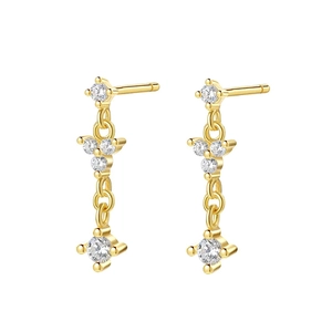 Elegant gold-plated S925 sterling silver drop earrings with sparkling cubic zirconia crystals