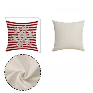 Detailed four-panel view of red snowflake Christmas pillow cover with texture and size info