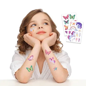 Temporary Tattoos Stickers Waterproof Glitter Cartoon Unicorn Mermaid Butterfly Princess For Children Girls Party Favors
