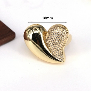 Exquisite 18k gold heart ring with CZ stones and 18mm adjustable band for women