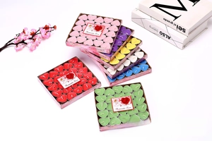 Assorted colorful heart-shaped tea light candles in 50-piece sets for romantic decoration