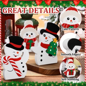 Christmas Ornaments Wooden Snowman Santa Reindeer Figurines Self-Standing Desktop Decor Holiday Party Home