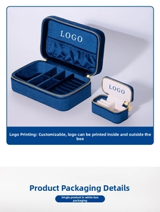Detailed view of dark blue velvet jewelry boxes in small and large sizes with ring slots