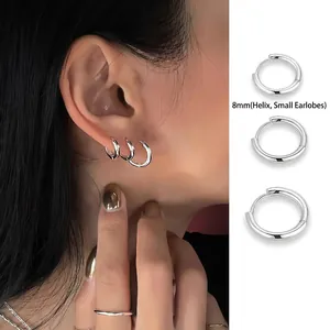 Set of three silver polished hoop earrings in 8mm, 10mm, and 12mm sizes for women