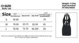 Detailed size chart for the halter lace patchwork bodycon dress showing cm measurements