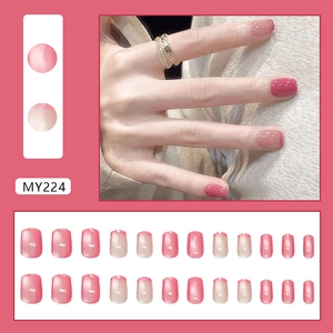 French rose cat eye press-on nails set with gradient pink finish and 24-piece full layout
