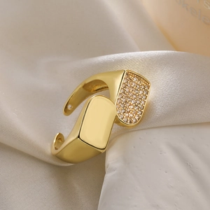 Irregular 18K gold plated geometric open ring with shimmering pavé zircon stones