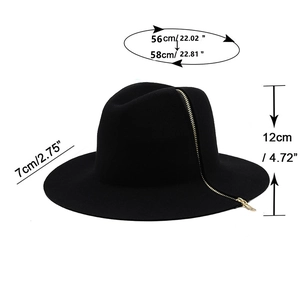 Classic black wool fedora bucket hat with gold zipper detail and wide brim for women