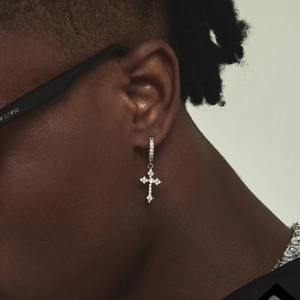 Hypoallergenic cross hoop earrings for men and women with shimmering zircon stones