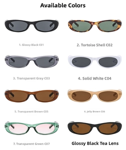 Griglia dettagliata di occhiali da sole ovali cat-eye in sette colori, incluso tartaruga