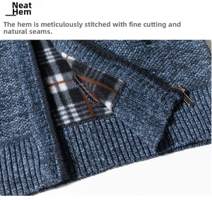 Detail of the knit texture, metallic zipper and warm plaid lining on men's business vest
