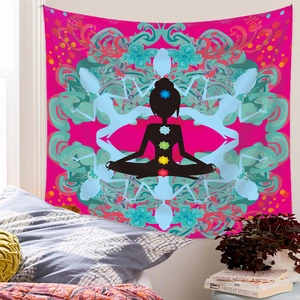 Detailed macro view of Seven Chakras and Mandala patterns on meditation tapestry
