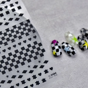 Nail Art Stickers Ultra Thin Flexible Checkerboard Pattern Heart Star Diamond DIY Manicure Decoration Minimalist Style