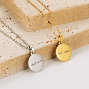 Engraved 'Make It Happen' stainless steel necklaces in gold and silver finishes