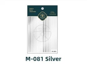 Macro detail of M-081 silver metallic nail art line stickers with Pro TENSOR packaging