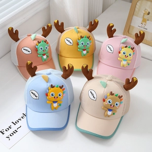 Kids Baseball Cap Mesh Breathable Sun Protection Cute Cartoon Dinosaur Deer Horns Summer Adjustable Sun Hat