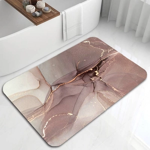 Absorbent diatomite bath mat with brown and gold marble pattern for bathroom safety