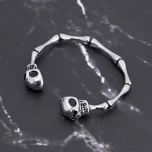 Gothic Stainless Steel Skeleton Bone Bangle Bracelet For Men Women Punk Rock Skull Heads Open Cuff Jewelry