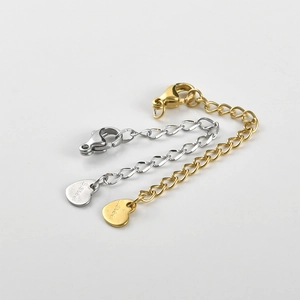 Detail of stainless steel extender chains with lobster clasps and heart charms