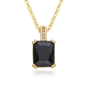 Elegant gold necklace featuring a rectangular black zircon pendant with diamond accents