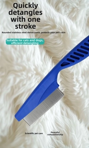 Detail of round-head stainless steel teeth on pet comb for gentle grooming and de-shedding