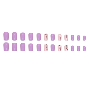 24pcs medium long lavender purple press-on nails with dark vine floral patterns