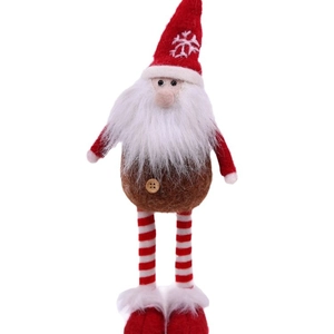 Christmas gnome plush with red snowflake hat and long striped legs decoration