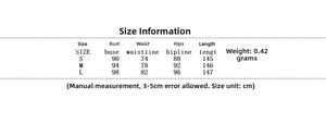 Detailed size chart for women's V-neck long sleeve dress including bust and waist measurements