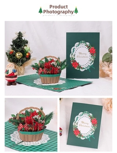 Detailed 3D Christmas pop-up card featuring a vibrant red poinsettia flower basket design