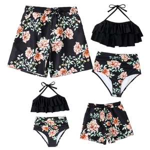 Maillots De Bain Assortis Famille Imprimé Floral Tropique Séchage Rapide Bikini Et Short De Bain Pour Maman Fille Papa Fils
