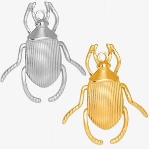 Polished silver and gold 304 stainless steel beetle pendants with detailed texture