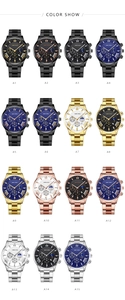 Multiple color options for men's stainless steel quartz watch with multi-function dials