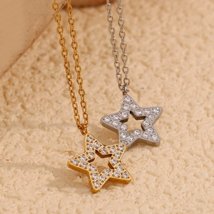 18K gold and silver plated stainless steel necklaces with hollow star zircon pendants