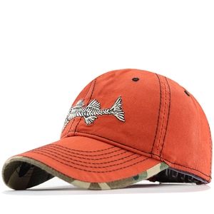 Fish Bone Embroidery Baseball Cap Cotton Canvas Outdoor Sports Sun Protection Casual Adjustable Hat With Camouflage Brim