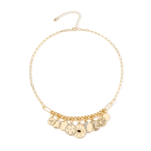 Collier doré multi-rangs avec pendentifs pièces de monnaie, œil et cristaux brillants