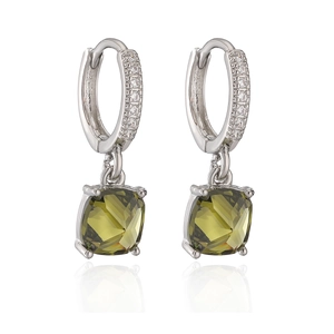 Exquisite gold-plated geometric earrings with olive green square zircon and diamonds