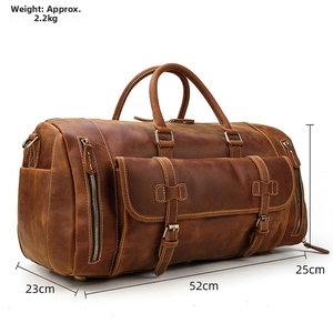 Vintage brown leather travel bag dimensions 52x23x25cm with separate shoe compartment