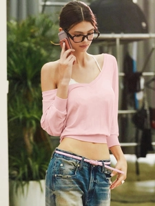 Women Sheer V Neck Long Sleeve Top Polyester Spandex See Through Batwing Knit Blouse Loose Fit Streetwear