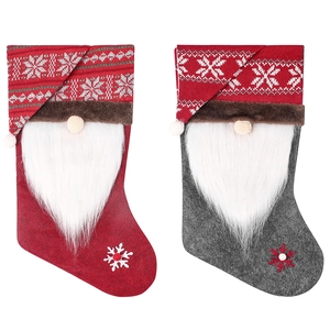 Gnome Christmas stockings set with knit hats and faux fur beards for holiday decoration