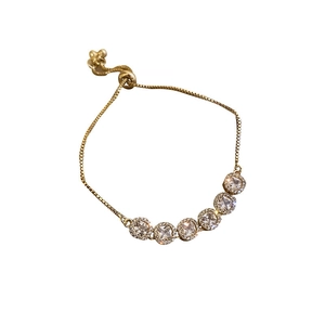 Adjustable gold plated zircon geometric box chain bracelet for women with crystal halo