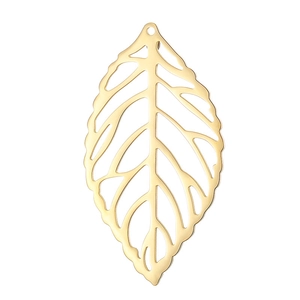 Detailed view of hollow leaf pendant in gold finish with delicate vein patterns