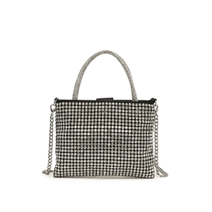 Sparkly silver rhinestone shoulder bag for kids with metal chain strap and top handle