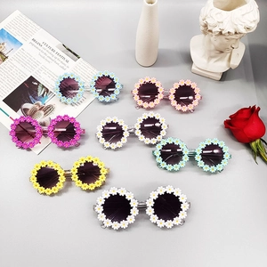 Kids Flower Sunglasses Daisy Round Frame UV400 Protection Plastic Toddler Girls Party Beach Outdoor Novelty