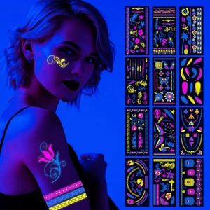 Fluorescent Temporary Tattoo Stickers Neon Glow Waterproof Music Festival Party Body Face Arm Art Colorful Decorations